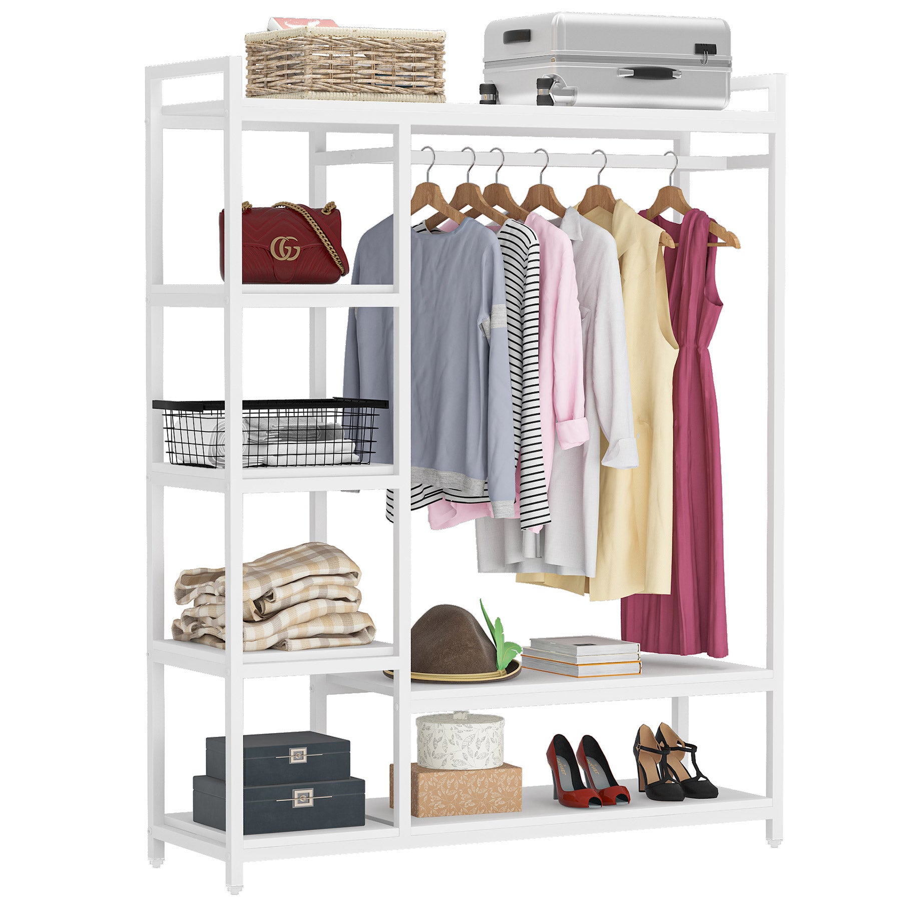 Closet Organizer with 6 Shelves and Hanging Bar